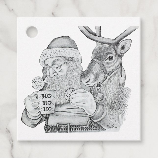 Jultomten och renar gåvor etiketter (Framsida)
