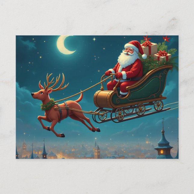 Jultomten och renar helg vykort (Framsida)