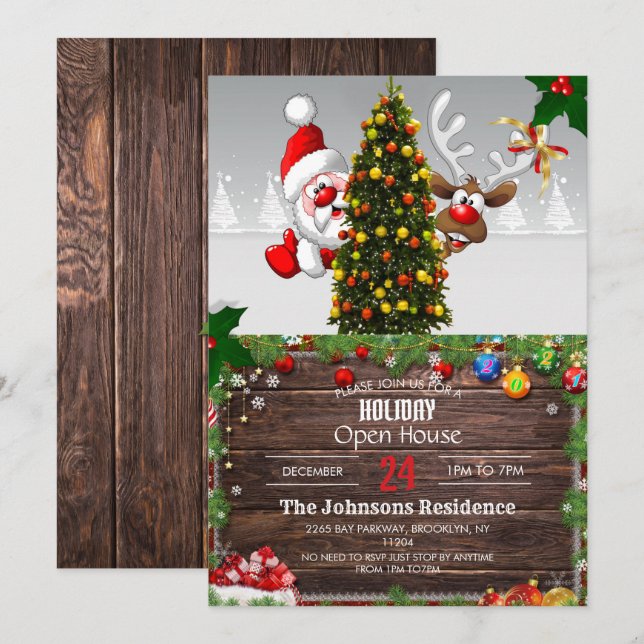 Jultomten och renar inbjudningar (Fram/baksida)