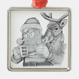Jultomten och renar julgransprydnad metall