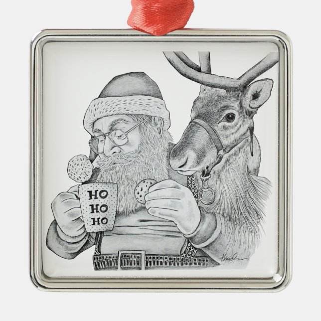 Jultomten och renar julgransprydnad metall (Framsidan)