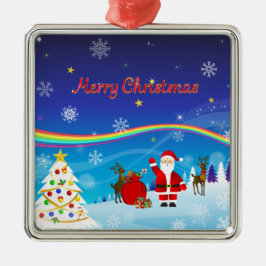 Jultomten och renar julgransprydnad metall