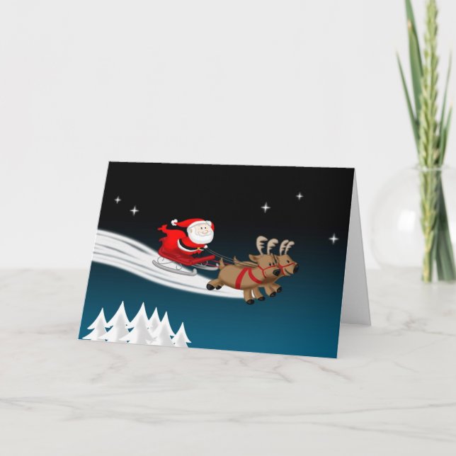 Jultomten och renar på sömniga julkort helgkort (Framsida)