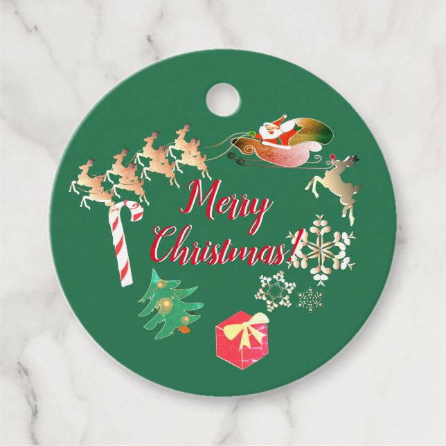 Jultomten och renern gåvor etiketter (Framsida)