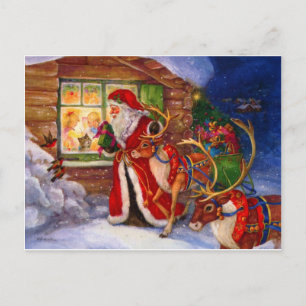 Jultomten och renjul helg vykort