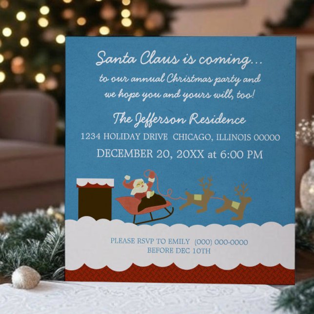 Jultomten och renjulen Party Inbjudan (Santa and Reindeer Christmas Party Invite)
