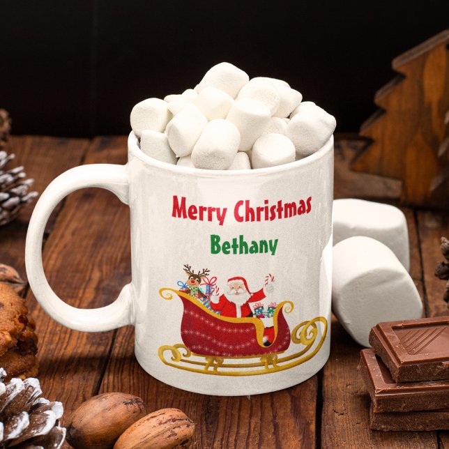 Jultomten och renjulen Sleigh Personalize Kaffemugg (Skapare uppladdad)