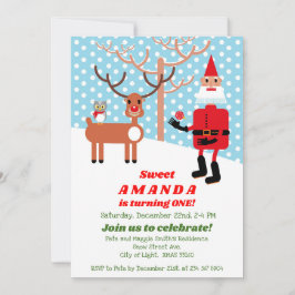 Jultomten och Rudolph First Födelsedagsfest Inbjudningar