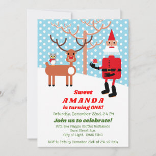 Jultomten och Rudolph First Födelsedagsfest Inbjudningar