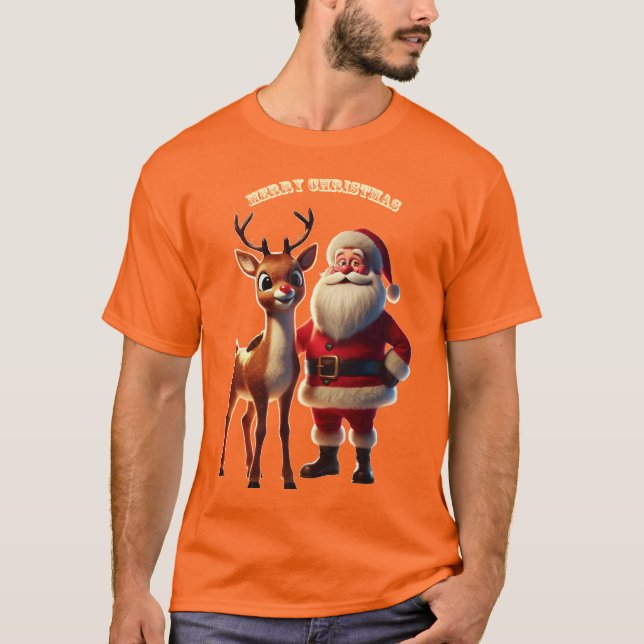 Jultomten och Rudolph the Red-Nged Reindeer URM T Shirt (Framsida)