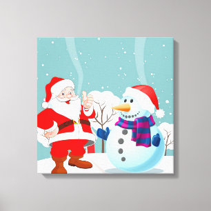 Jultomten och Snögubbe Canvastryck