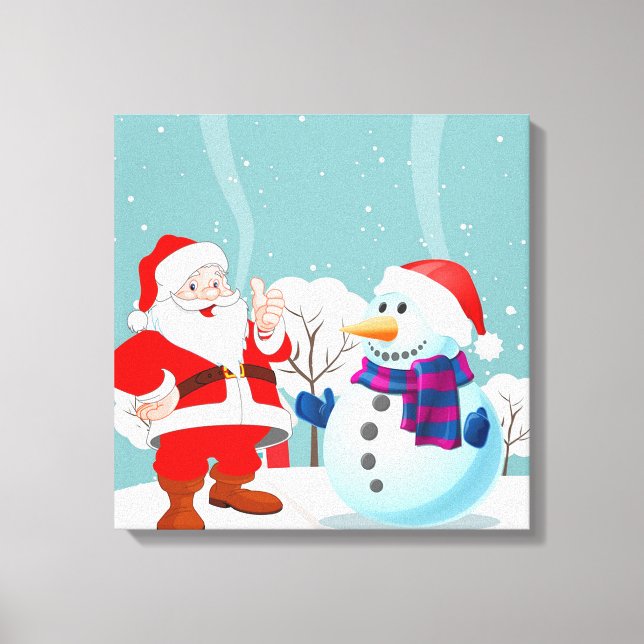 Jultomten och Snögubbe Canvastryck (Framsida)