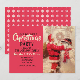 Jultomten och snögubbe i snöfall inbjudningar