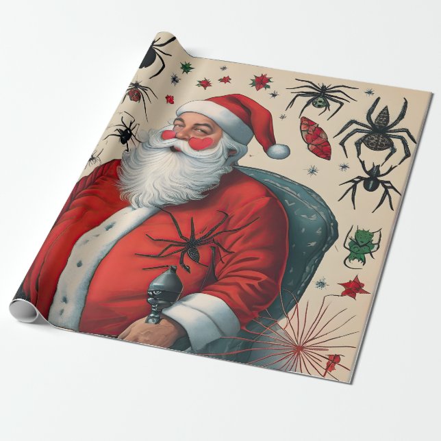 Jultomten och spindlar presentpapper (Utrullad)