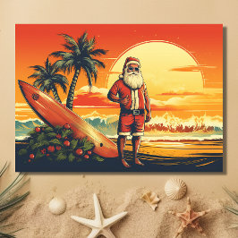 jultomten och surfboard Retro Surfing Beach Helgkort