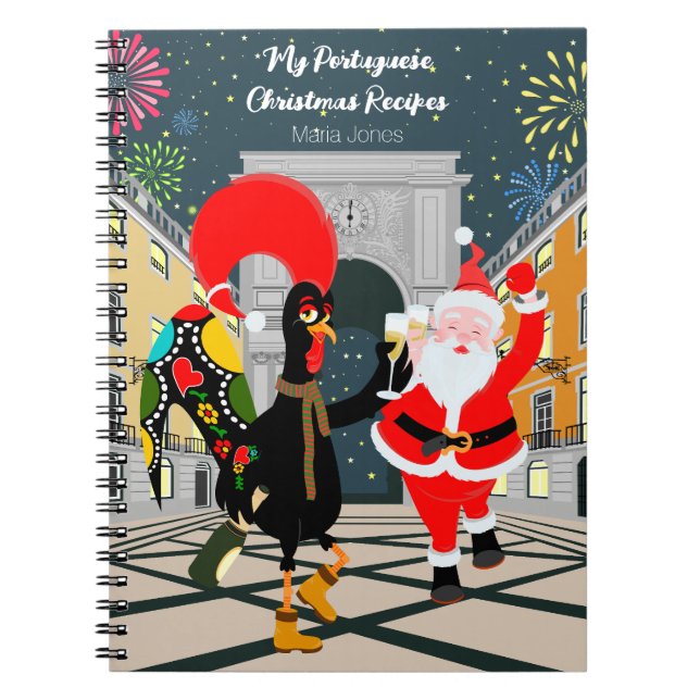 Jultomten och Tupp Champagne Toast till New Yea Anteckningsbok (Framsidan)