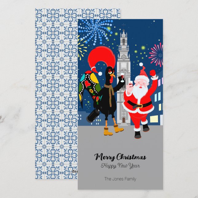 Jultomten och Tupp till nyåret Julkort (Fram/baksida)