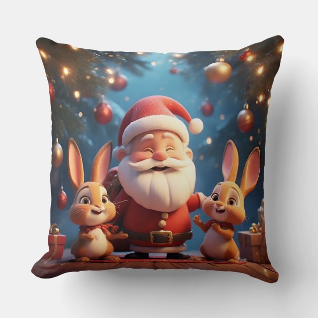 Jultomten och två heliga kaniner kudde (Framsida)