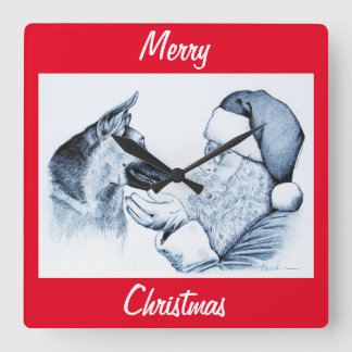 Jultomten och tyskarna Shepherd Fyrkantig Klocka