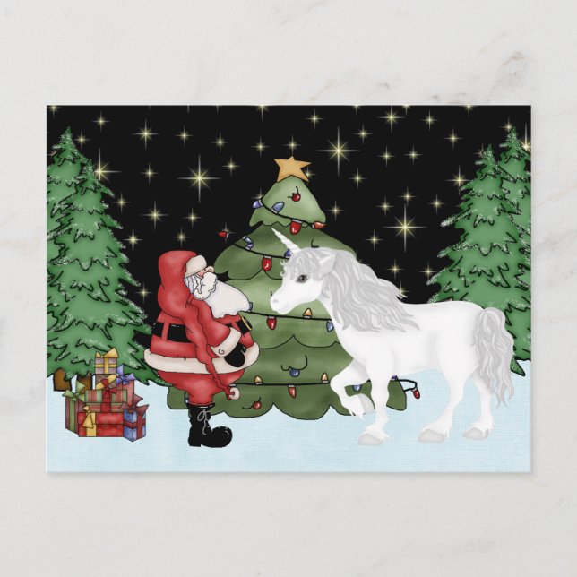 Jultomten och Unicorn Magic Jul-Helgdag Helg Vykort (Framsida)
