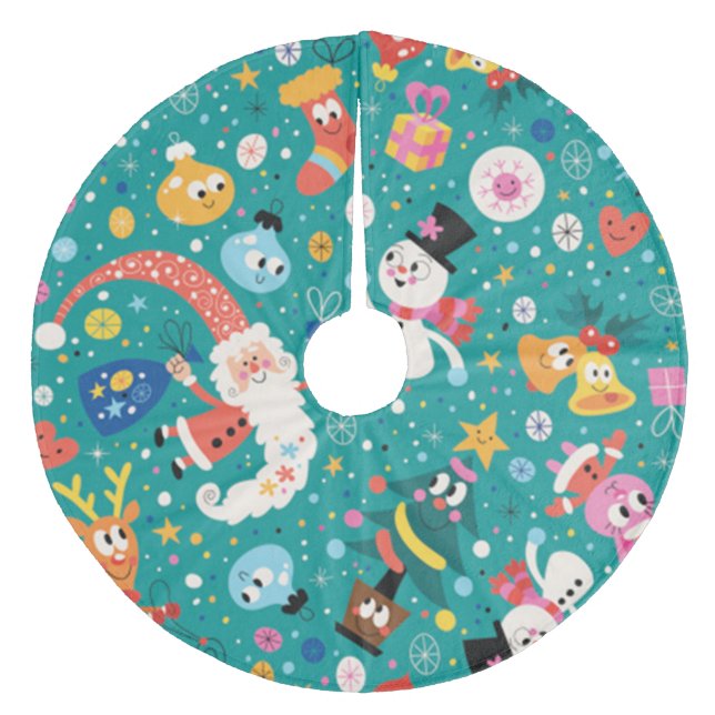 Jultomten och vänner julgransmatta fleece (Framsidan)