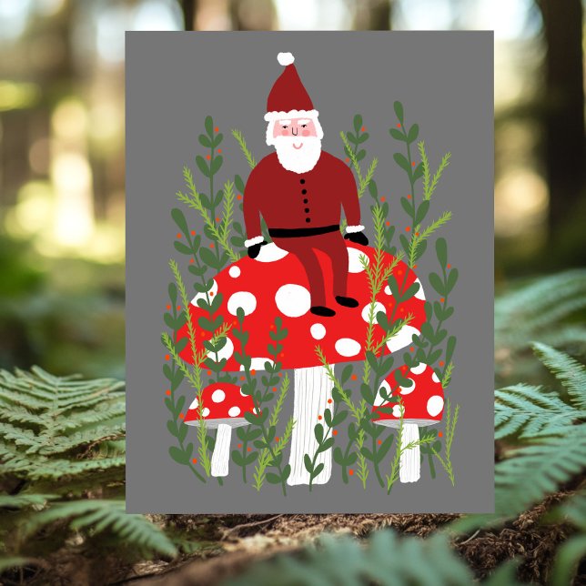 Jultomten om Magic Mushroom Julafton Vykort (Santa Claus on Magical Mushroom Xmas Postcard
)