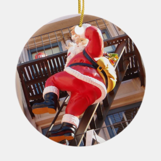 Jultomten på avfyraflykten julgransprydnad keramik (Framsidan)