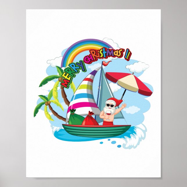 Jultomten på båten på sommartemat. poster (Framsidan)