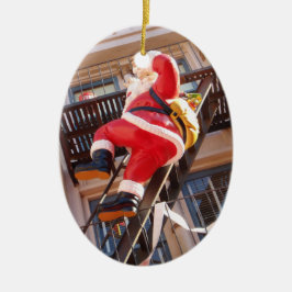 Jultomten på brandgator julgransprydnad keramik