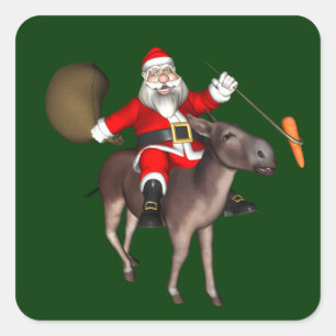 Jultomten på Donkey Fyrkantigt Klistermärke
