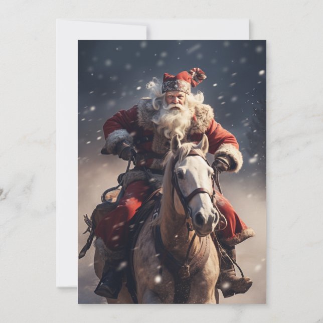 Jultomten på en häst inbjudningar (Baksida)