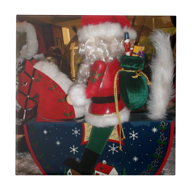 Jultomten på en häst med Snö Art Print Kakelplatta (Framsidan)