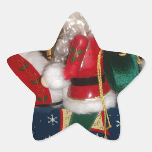 Jultomten på en häst med Snö Art Print Stjärnformat Klistermärke