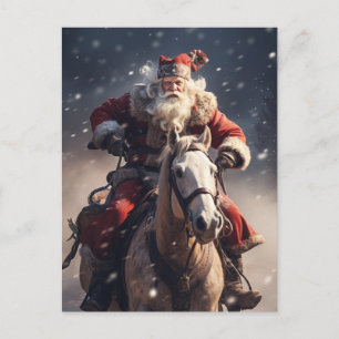 Jultomten på en häst vykort