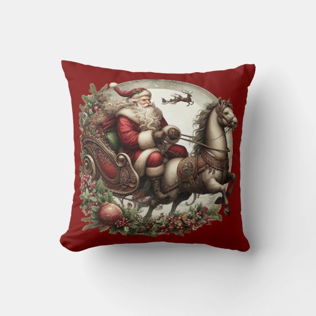 Jultomten på en sjö och en häst kudde (Framsida)