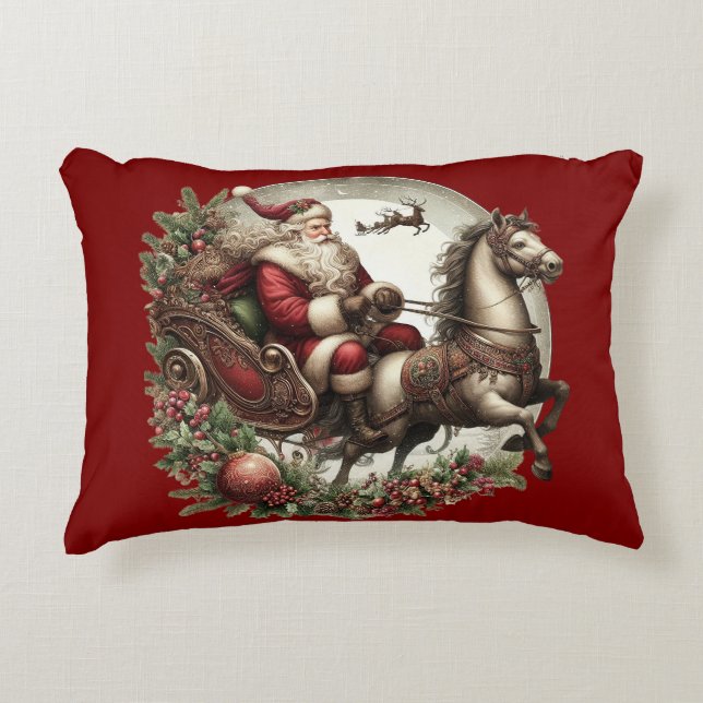 Jultomten på en sjö och en häst prydnadskudde (Framsidan)