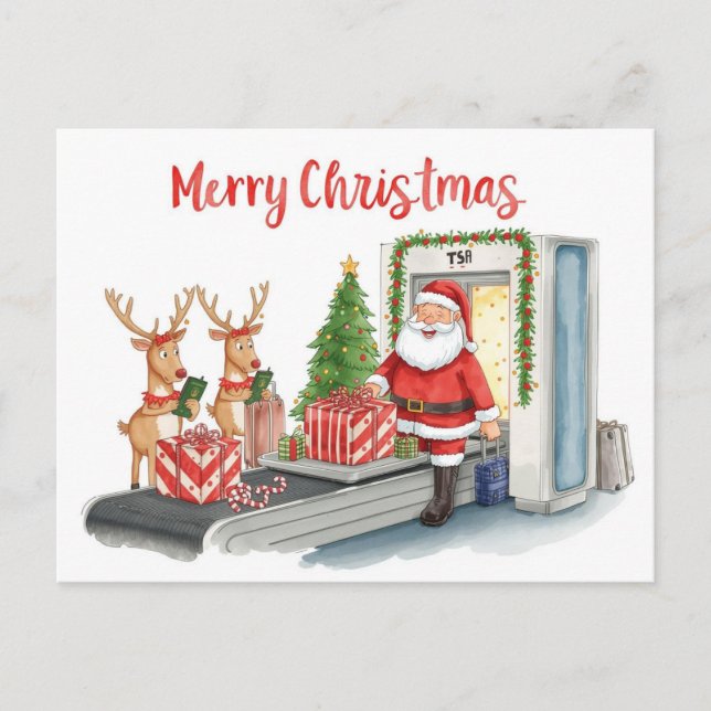 Jultomten på flygplatsen helg vykort (Framsida)