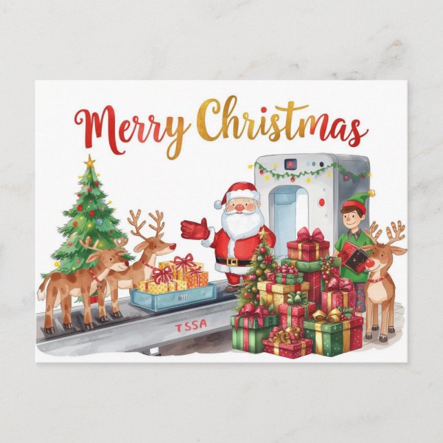 Jultomten på flygplatsen helg vykort (Framsida)