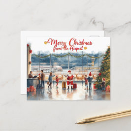 Jultomten på flygplatsen vykort