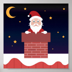 Jultomten på Julafton natten ner på Skorsten Poster