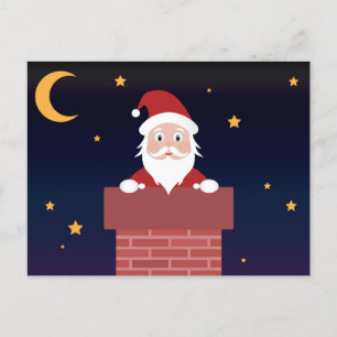Jultomten på Julafton natten ner på Skorsten Vykort