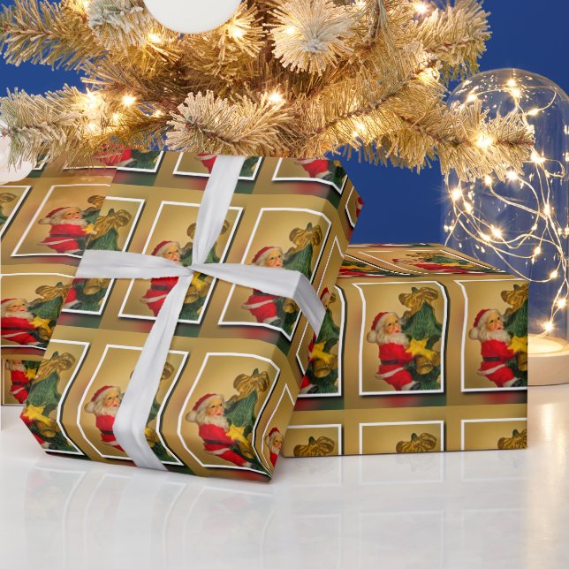 Jultomten på Julgran sida vid sida om Mönster Presentpapper (Helgdagar)