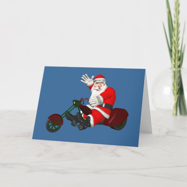 Jultomten på motorcykel helgkort (Framsida)