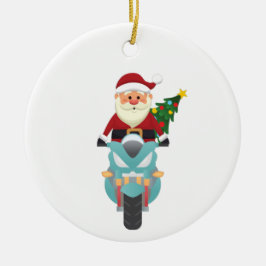 Jultomten på motorcykel julgransprydnad keramik
