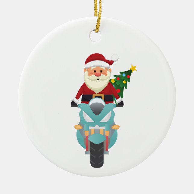 Jultomten på motorcykel julgransprydnad keramik (Framsidan)