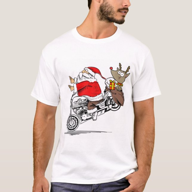 Jultomten på motorcykel Rudolph Rrener T Shirt (Framsida)