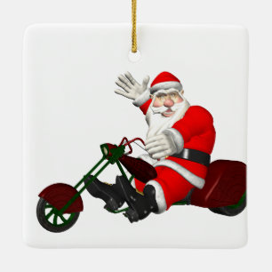 jultomten på motorstrejk julgransprydnad keramik