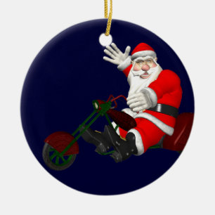 jultomten på motorstrejk julgransprydnad keramik
