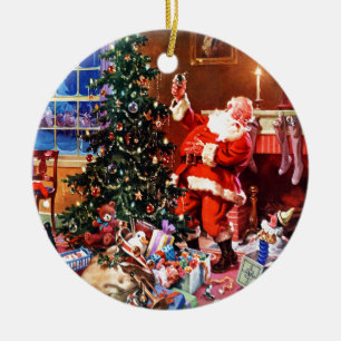 Jultomten på natten för jul julgransprydnad keramik