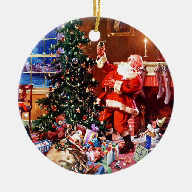 Jultomten på natten för jul julgransprydnad keramik (Framsidan)